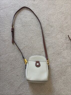 Leather Crossbody Bag in Cream and Brown - Women's Shoulder Bag